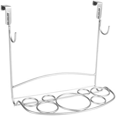 Hair Dryer Holder | 9.1"x9.5"x5.5" Over the Cabinet Door Blow Dryer Organizer Rack Stand | Heat Resistant Iron Hair Styling Station for Hair Dryer Straightener Curling Flat Iron | Silver | 1572