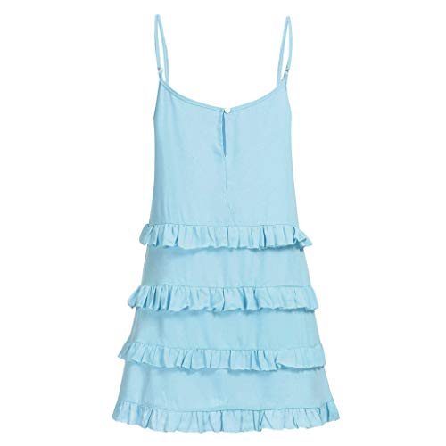 WoCoo Womens Sundress Casual Sleeveless Multi-Layer Ruffle Racerback Midi Dresses for Dailylife,Beach,Summer（Blue，X-Small(US-2) - Thumbnail 2