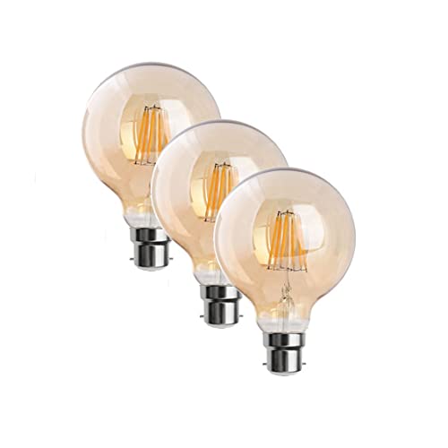 LEDSone Vintage G95 LED dimmable Light B22 2700 K Warm White 8 W Amber Glass 3 Pack Bulb for Decoration Home and Restaurants