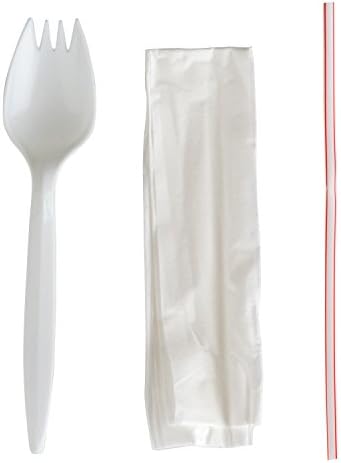 Clipper Commercial Take Out Dining Kit, Wrapped Medium Weight Spork, Straw, Napkin Kit, White