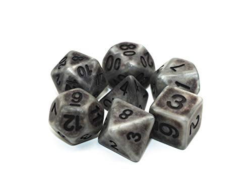 HD DND Dice Set Ancient RPG Dice for Dungeons and Dragons(D&D) Pathfinder MTG Role Playing Game Dice Polyhedral 7-Die Set with Dice Bag (Gray Black)