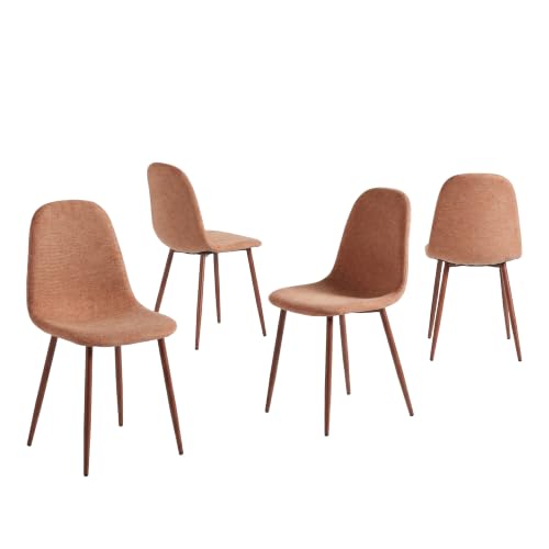 MEUBLE Cosy Set of 4 Scandinavian Dining Chairs Fabric Upholstered Kitchen Chair with Metal Legs, Load 120 kg Each, Red