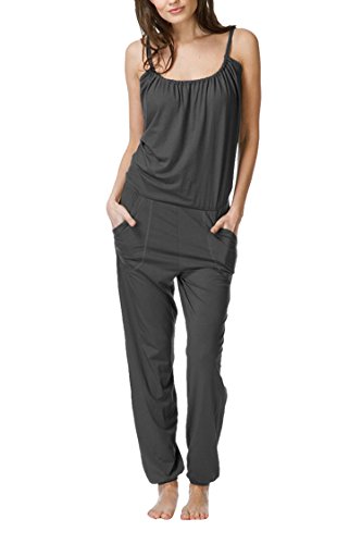Linsery Women's Summer Spaghetti Strap Cami Top Harem Pants Grey Overalls - Thumbnail 5