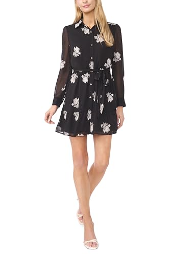 CeCe Long Sleeve MINI Shirt SELF TIE Shirt Dress Rich Black