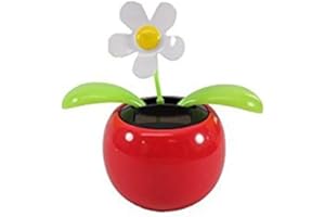 Navillus Solar Powered Dancing Flower, Lily, Rose, Sunflower, Petunia Office Desk & Car Decor (White Daisy Red Pot)