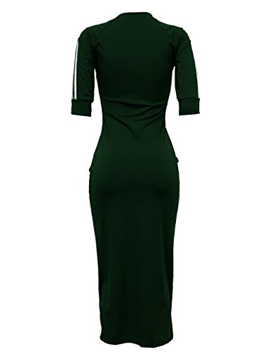 Molisry Women Striped Half Sleeve Bodycon Dress Casual Solid Slim Fit Midi Dress - Thumbnail 2