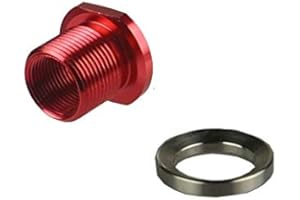 TWP 1/2-28 TPI Barrel Thread Protector with 5/8-24 TPI Outside Thread, 1/2x28 TPI to 5/8x24 TPI Convertor. Red Aluminum