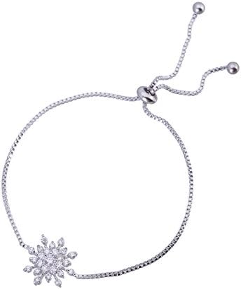 DongStar, Snow Flakes Silver Plated Cubic Zirconia Crystal White Gold Filled Adjustable Bangle Bracelet