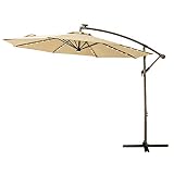 C-Hopetree 10' Offset Cantilever Hanging Umbrella with Solar LED Lights for Large Outdoor Patio Table Balcony Poolside Deck Garden, Beige