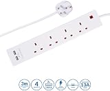 PRO ELEC 15387 4 Way USB Extension Lead 3m White 13A 250V BS1363/5733 view 2