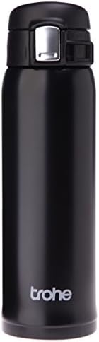 Trohe Thermal Water Mug, Stainless Steel Water Bottle, Double Wall Vacuum Insulated Travel Mug, Cold 24 Hrs / Hot 12 Hrs,17 oz Vacuum Flask,Elegant Tubular Shape Mug (BLACK)