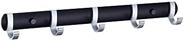 HOMESHOW Bathroom Towel Rail/Rack with 5 Hooks Wall Mount Aluminum Alloy, Black and Silver G08 0089