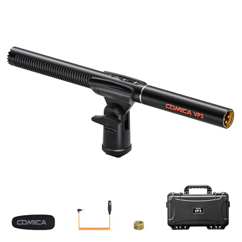 COMICA VP3 XLR-Mikrofon Supernieren-Kondensator-Richtmikrofon, reduziert Windgeräusche und Verzerrungen, Phantom- und Batteriespeisung, Shotgun Mikrof