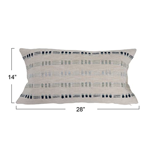 Creative CoOp Woven Cotton Lumbar Embroidery Pillow, 28" L x 14" W x 2