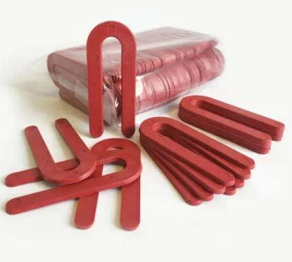 Photo 1 of 1/8 x 1-1/2 x 3-1/2 Plastic Horseshoe Shims - Red - 100/Package