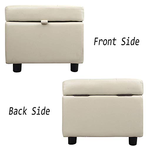 Tufted Leather Square Flip Top Storage Ottoman Cube Foot Rest