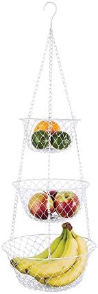 James Fashion 5211 3-Tier Copper Hanging Fruit Baskets, 32-Inches,White