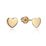14k Yellow Gold and White Gold Heart Children Screwback Girls Earrings