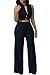 HOTAPEI Women Button Belted Sleeveless Wide Leg Jumpsuit X-Large Black1