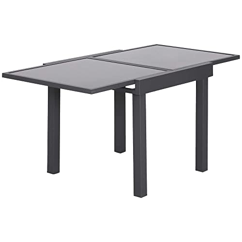Outsunny Table Extensible de Jardin Grande Taille dim. dépliées 160L x 80l x 75H cm alu métal époxy Gris foncé Plateau Verre trempé Noir