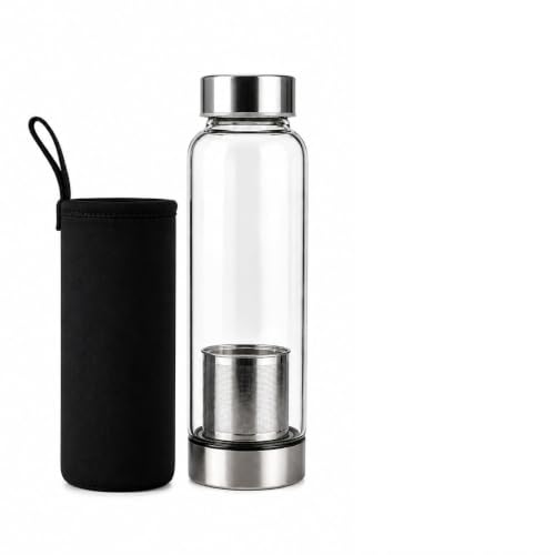 Garrafa de Vidro com Infusor e Capa Neopreme 550ml Preto – Ideal para Chá, Água Saborizada e Bebidas Naturais