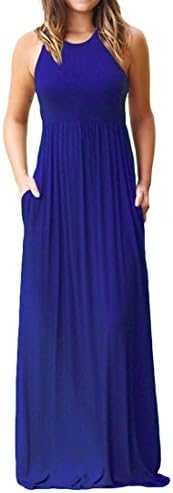Grace Elbe Women's Racerback Plain Casual Maxi Dress with Pockets Royal Blue X-Large