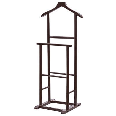 Brown Men's Valet Stand Coat Rack Executive Clothes Suit Hanger Organizer - Thumbnail 2