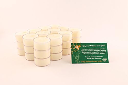 Toadily Handmade Beeswax Candles 72 Hand Poured 100% Beeswax Tea-Light Candles in Ivory-Plastic Cups & Chemical Free Cotton Wicks - Buy More and Save! - 100% Beeswax Candles
