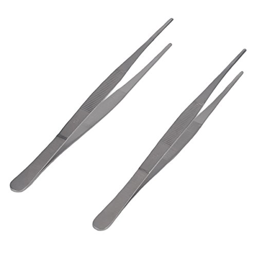 Zelta 10 Inch Food Tweezer Tong Serrated Blunt Tips Kitchen Seafood Tool Stainless Steel, 2 Pieces