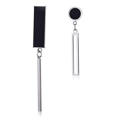 CHOA Geometric Black Acrylic Punk Dangle Earring Asymmetrical Rectangle Round Long Earing