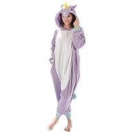 Emolly Fashion Adult Unicorn Animal Onesie Costume Pajamas for Adults and Teens (Small, Purple)
