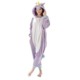 Adult Onesies Kigurumi Cosplay Costume: Unicorn Hood Animal Onesie Furries Pajamas for Men & Women (Medium, Purple)