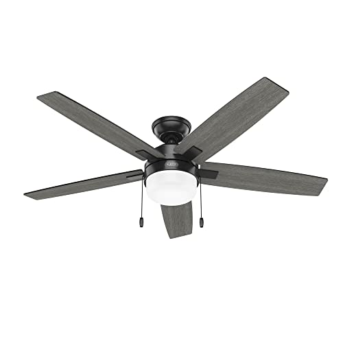 Hunter Fan Company 52485 Anisten Bedroom Ceiling Fan with LED Lights, Large Low Profile, Matte Black