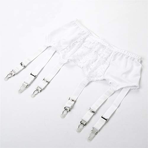 Women's Garter Belt with 6 Strap Suspender Belt Lace Front Panel for Stockings Lingerie White XXL - Thumbnail 5