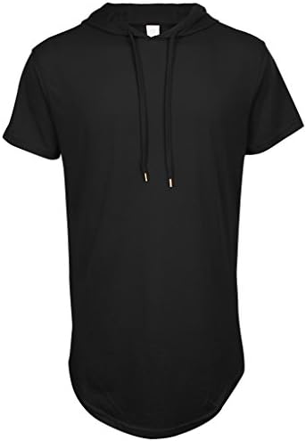 Style Addiction Mens Urban Hip Hop Basic Longline Hooded T-Shirt