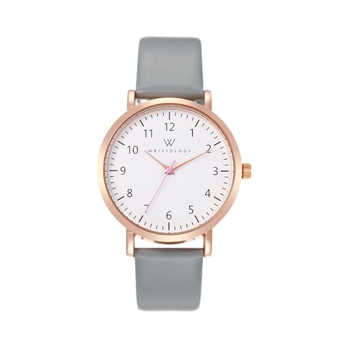 Wristology 29 Styles Maxi Numbers Watch Leather Band,Interchangeable Genuine Leather Strap,Large Easy to Read Nurse Watch with Second Hand for Women, Men, Nurses, Teachers, Olivia, 1. Rose Gold,Grey