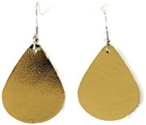 Handmade Gold Metallic Cowhide Leather Small Teardrop Earrings