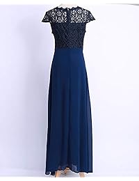 Honwnele - Vestido de noche de manga corta para mujer, cuello en V, diseño de línea de encaje