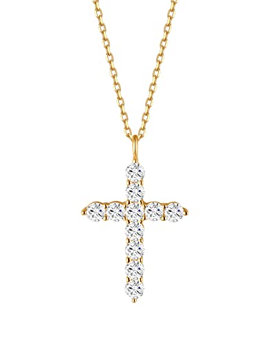 S.Leaf 18Karat Gold Plated Cross Necklace for Women 925 Sterling Silver Birthstone Cross Chain Cubic Zirconia Necklaces Best Friend Birthday Gifts for Women Sister Mom Wife Her Friend Party