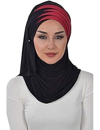 Jersey Shawl for Women Cotton Wrap Modesty Turban Cap Scarf Black-Maroon