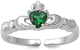 7MM Sterling Silver EMERALD Simulated GREEN CLADDAGH Summer Flip-Flops Sandal Toe Ring