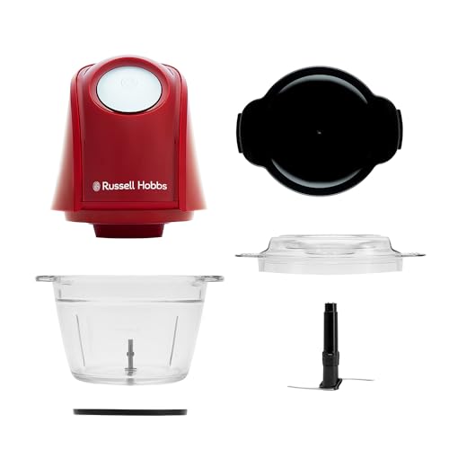 Russell Hobbs Zerkleinerer Elektrisch Mini [Glasbehälter mit Deckel] Desire Red (500ml, 2-flügeliges Edelstahlmesser, Mixer, Multi-& Universalzerkleinerer für Obst, Gemüse & Fleisch, 350W) 27132-56 10