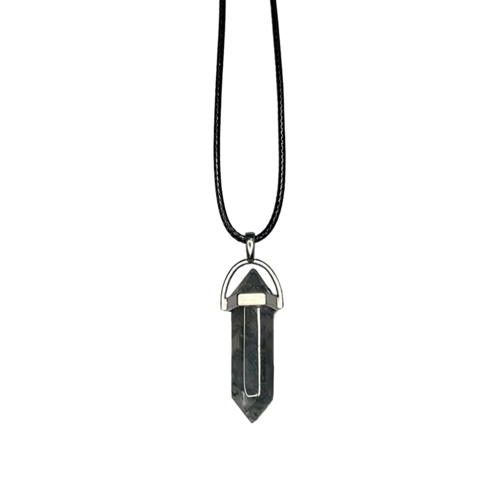 VIE Double Point Pencil Pendant, Black String (Indian Agate)