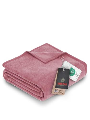 Ibena Porto Kuscheldecke 150x200 cm - Wolldecke rosa einfarbig, pflegeleichte Baumwollmischung, kuschelig weich und angenehm warm