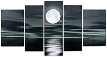 LynHee Giclee Canvas Prints Framed Canvas Wall Art Sea White Full Moon Night Home Decorations Abstract Landscape Oil Painting on Canvas 5pcs/set for Living Room Bedroom Kitchen