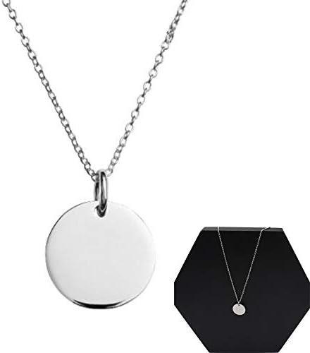Sterling Silver Tiny Round Disc Necklace Pendant for Women Men with Charm Initial Small Circle Disk Long Chain Pendant Gift
