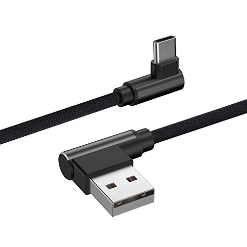 HOTWAV 4 ft Right Angle Type-C Cable Nylon Braided Ideal for Playing Games USB C 90 Degree Cable Compatible with Samsung, Moto and Other Devices (Black)