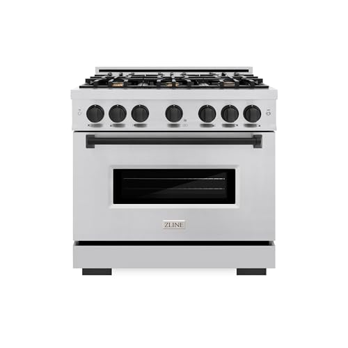 ZLINE Autograph Edition 36 in. 5.2 cu. ft. Classic Dual Fuel Range with 6 Burner Gas Cooktop and Electric Convection Oven in Stainless Steel with Matte Black Accents (CDRZ-36-MB)