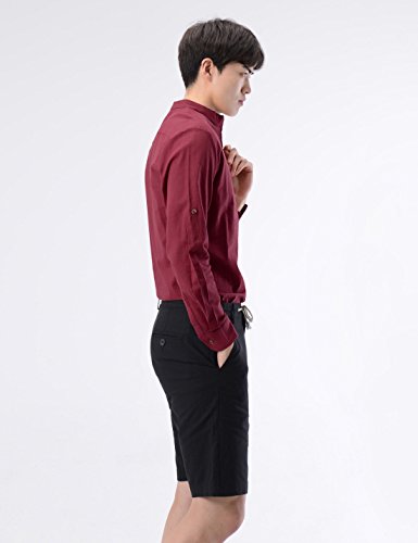 NEARKIN (NKNKN352 Beloved Mens Chinese Zipup Collar Linen Roll Up Shirts Wine US XXL(Tag Size 2XL)