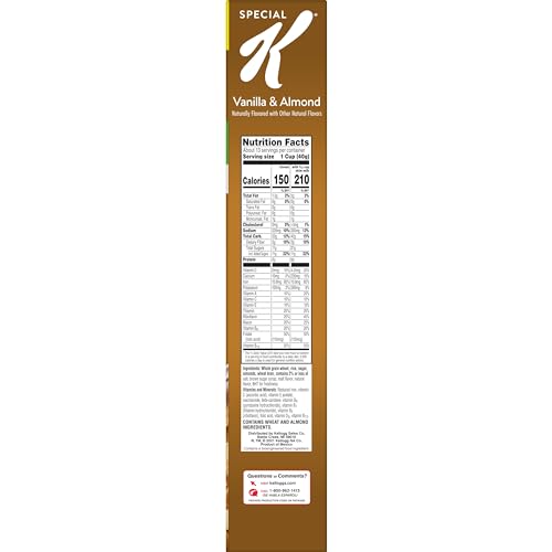 SPECIAL K BREAKFAST CEREAL, 11 VITAMINS AND MINERALS, MADE WITH REAL ALMONDS, FAMILY SIZE, VANILLA AND ALMOND, 18.8OZ BOX (1 BOX)